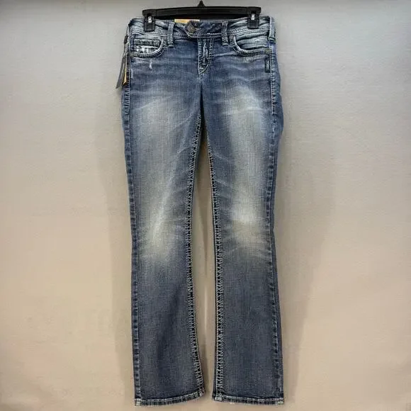 Silver Jeans Women's 26x31 (2) Blue Tuesday Fit Low Slim Boot Western NWT - Picture 1 of 14